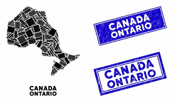 Mosaik Ontario Provinz Karte und Seenot Rechteck Stempel Siegel — Stockvektor
