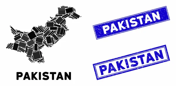 Mozaik Pakistan Haritası ve Grunge Dikdörtgen Mühür Mührü — Stok Vektör