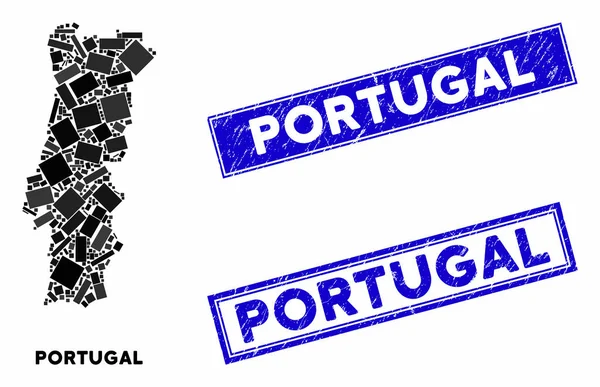 Mosaik Portugal Karta och Grunge rektangel Vattenmärken — Stock vektor