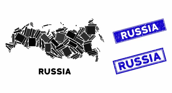 Mosaico Rusia Mapa y angustia Rectángulo Sellos — Vector de stock