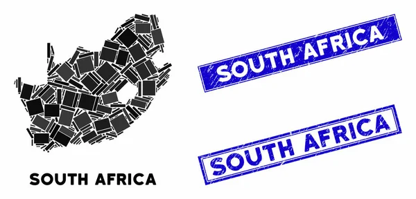 Mosaic South African Republic Χάρτης και Σφραγίδες ορθογωνίου κινδύνου — Διανυσματικό Αρχείο
