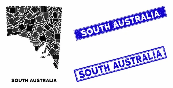 Mosaic South Australia Map and Scratched Rectangle Watermarks — 图库矢量图片