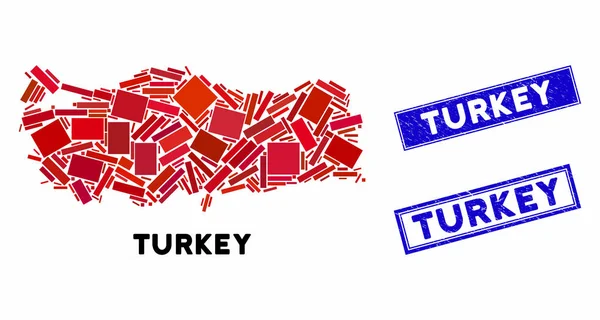 Mapa da Turquia mosaico e retângulo de Grunge Marcas d 'água — Vetor de Stock