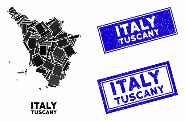 Mapa Regionu Toskanii Mozaika i pieczęcie pieczęci pieczęci pieczęci pieczęci — Wektor stockowy