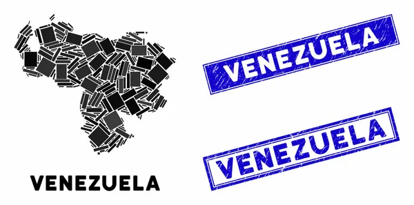 Mapa da Venezuela mosaico e retângulo riscado Marcas d 'água —  Vetores de Stock