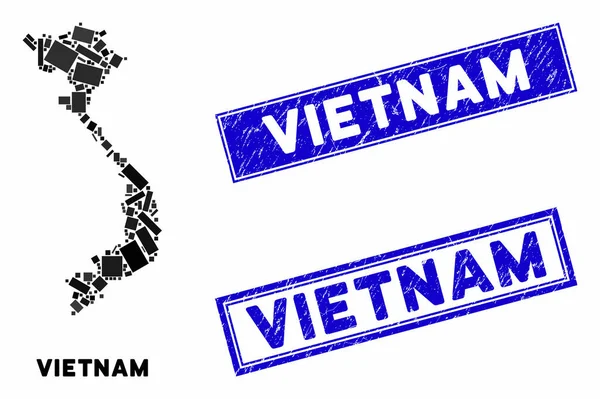 Ψηφιδωτό Βιετνάμ Χάρτης και Ξυστό ορθογώνιο υδατογραφήματα — Διανυσματικό Αρχείο