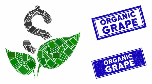 Agricultura Startup mosaico y angustia rectángulo orgánica uva marcas de agua — Archivo Imágenes Vectoriales