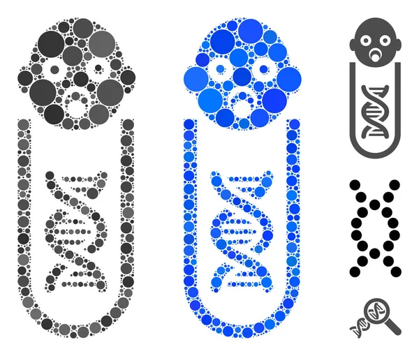 Analyse génétique de bébé Icône mosaïque d'articles sphériques — Image vectorielle