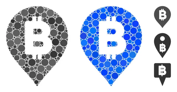 Bitcoin Mapa Marcador Mosaico icono de los puntos del círculo — Vector de stock