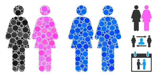 Lesbiskt par Sammansättning Ikon av runda prickar — Stock vektor