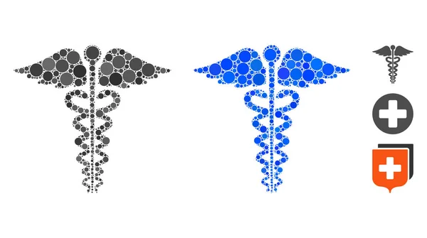ラウンドドットの医療カドゥケウスエンブレム組成アイコン — ストックベクタ