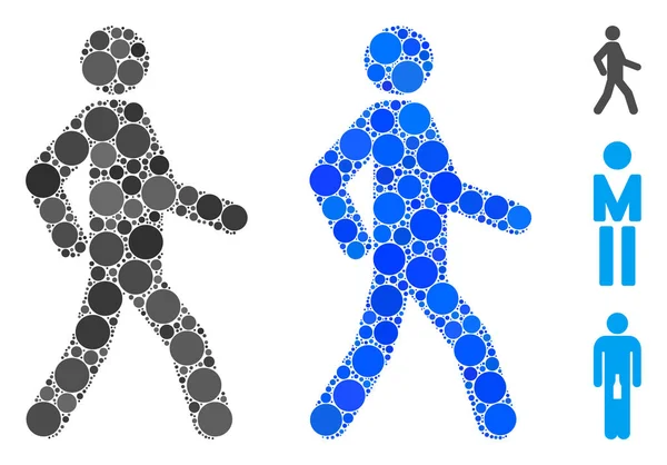 Walking Man Sammansättning ikonen cirklar — Stock vektor