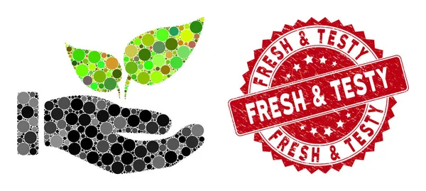 Mosaic Eco Startup Hand karcolt friss és Testy Seal — Stock Vector