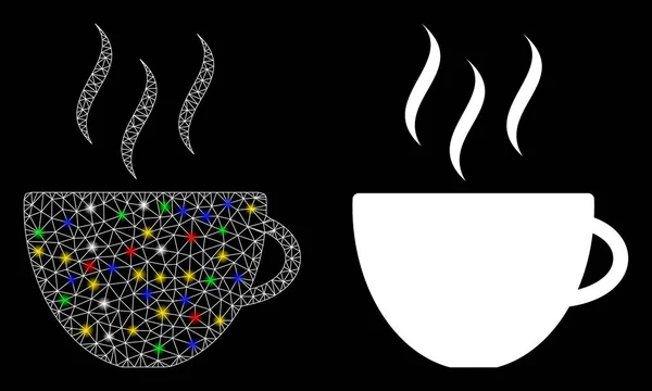 Icona lucida della tazza di caffè 2D della maglia con i punti flash — Vettoriale Stock