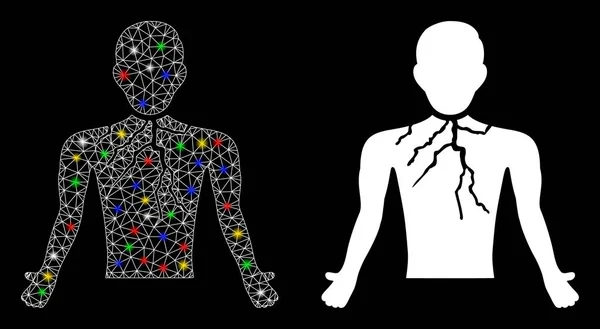 Icône de cancer de poitrine de réseau de maille incandescente avec des taches de lumière — Image vectorielle