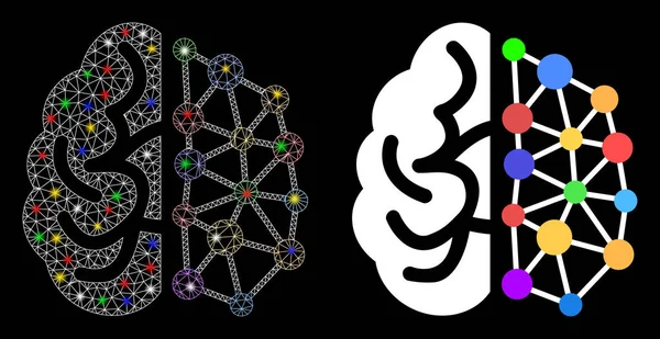 Сеть Flare Mesh Creative Brain Icon с вспышками — стоковый вектор