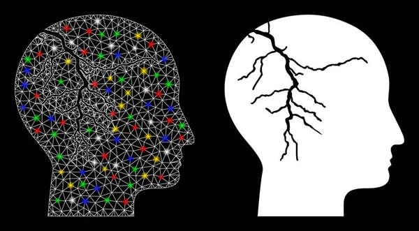 Icono de cáncer de cabeza de marco de alambre de malla de llamarada con puntos de llamarada — Vector de stock