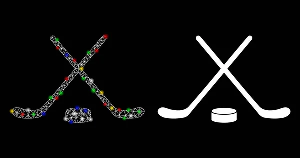 Icono de hockey 2D de malla brillante con puntos de inflamación — Vector de stock