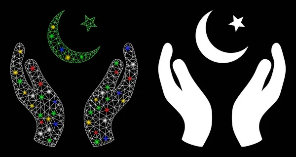 Světlice Mesh jatečně upravené tělo Modlení muslimské ruce Ikona s světlicemi skvrny — Stockový vektor