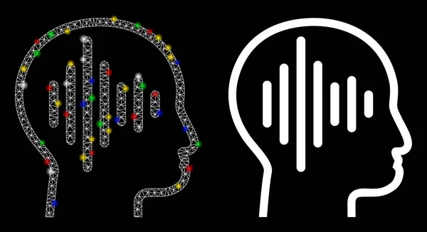 Świecąca siatka Dźwięk tuszy Myślenie ikona z lekkimi plamami — Wektor stockowy