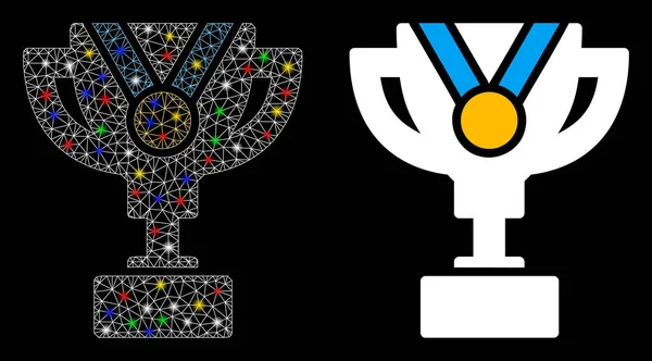 Flare Mesh Network Award Cup Icon with Flare Spots — стоковий вектор