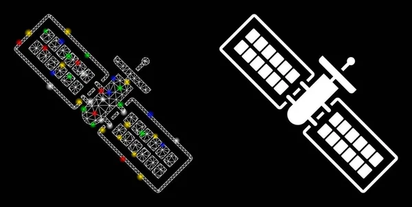 フレアスポットとフレアメッシュネットワーク衛星アイコン — ストックベクタ