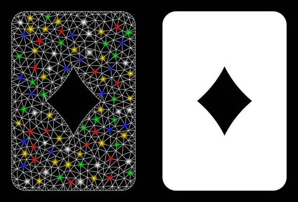 Brillante malla 2D diamantes jugando icono de la tarjeta con puntos de llamarada — Archivo Imágenes Vectoriales