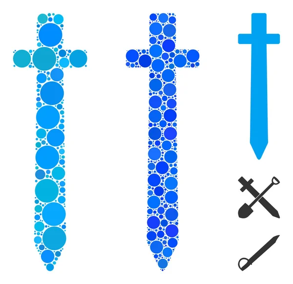 Символическая икона меча "Мозаика круговых точек" — стоковый вектор