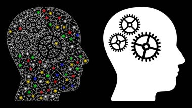 Işıldayan Ağ 2d Işık Noktalı Beyin Dişlileri Simgesi