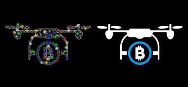Parlak Ağ 2d Bitcoin Hava Aracı Simgesi ile Flash Spots