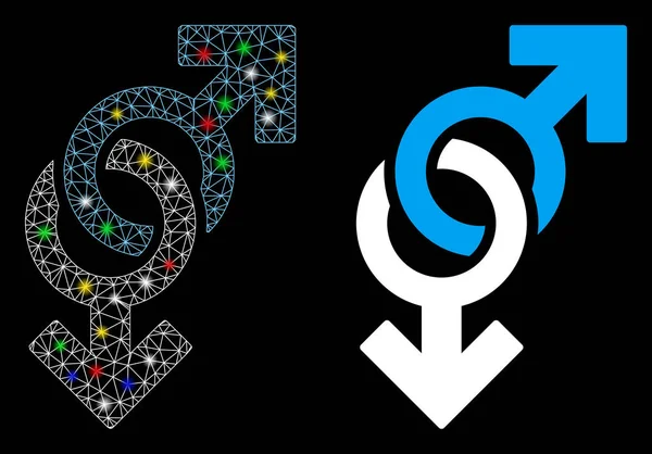 Ícone de símbolo gay 2D de malha de chama com pontos de inflamação — Vetor de Stock