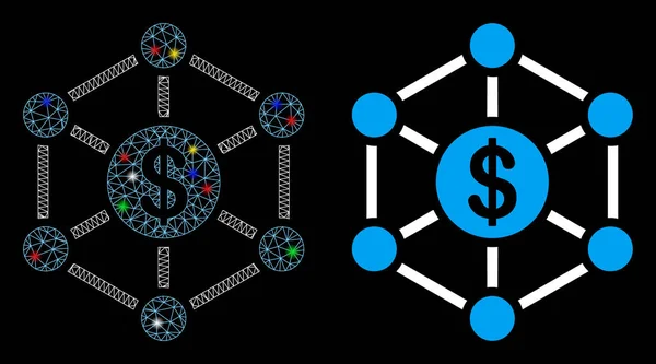 Icono de red financiera 2D de malla brillante con puntos de luz — Vector de stock