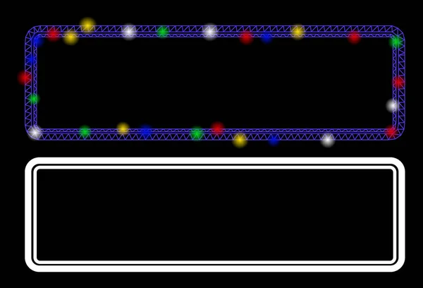 Flare Mesh Wire Frame Double Rounded Rectangle Frame Icon with Flare Spots — Stock Vector