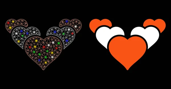 Işıl ışıl yanan 2d Aşk Kalpleri Simgesi Benekli — Stok Vektör