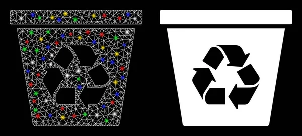 Flare Mesh 2D Recycle Bin Icon with Flare Spots - Stok Vektor