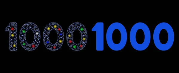 Carcasa de malla de llamarada Icono de texto de 1000 dígitos con puntos de llamarada — Vector de stock