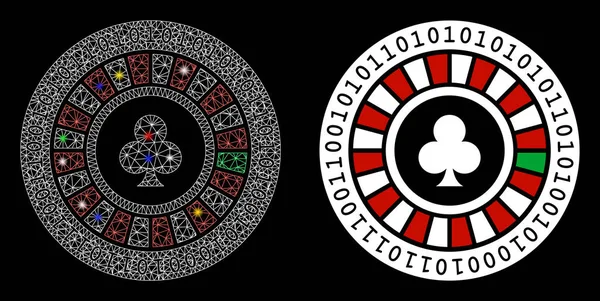 Gloeiende Mesh Network Digital Casino Roulette Pictogram met lichte vlekken — Stockvector