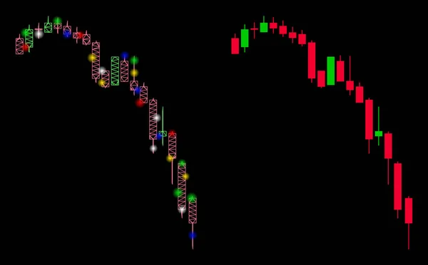 Icona del grafico di accelerazione cadente del candeliere della struttura del filo metallico della maglia del razzo con i punti di razzo — Vettoriale Stock