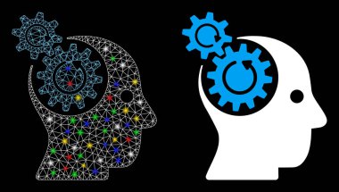 Işıldayan Ağ Ağı Beyin Vites Döndürme Simgesi Işık Noktaları ile