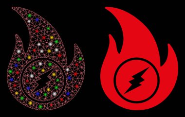 Fişek Kabuğu Elektrik Alev Simgesi ve Benekli Fişek