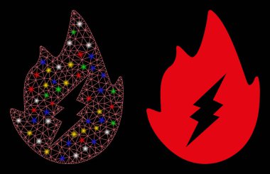 Parlak Ağ Elektrik kıvılcımları Flaş Noktalı Alev Simgesi