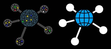 Parlak Ağlı Kabartma Küresel Bağlantılar Simgesi