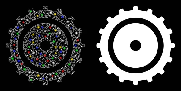 Flare Mesh 2D Ikon Roda Roda Cog dengan Suar Spots - Stok Vektor