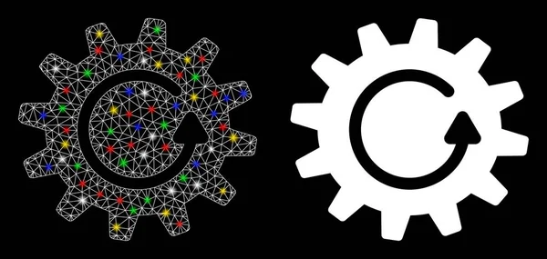 Gloeiende Mesh 2d Cogwheel Rotatie Ikoon met Flash Spots — Stockvector