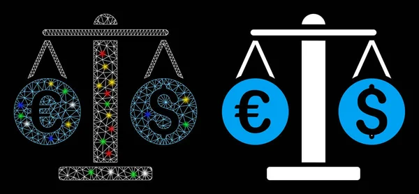 Flare Mesh Wire Frame Currency Weight Icon with Flare Spots — Stock Vector