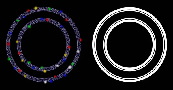 Icono de marco de círculo doble de malla de llamarada 2D con puntos de llamarada — Archivo Imágenes Vectoriales