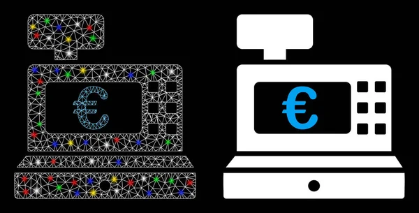 Flare Mesh Wire Frame Euro Cashbox Icon with Flare Spots — ストックベクタ