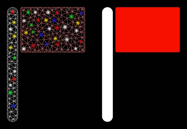 Icona con bandiera di rete a rete con punti di flare — Vettoriale Stock