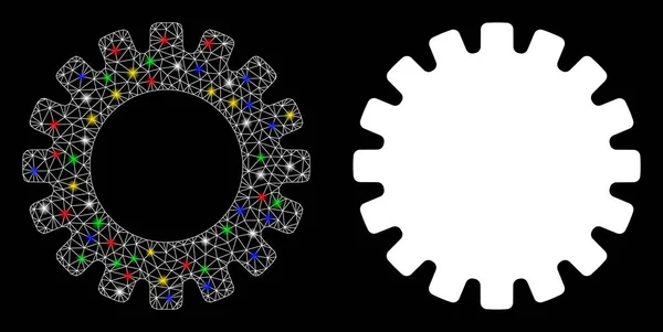 闪光灯网线框架齿轮图标与闪光灯斑 — 图库矢量图片