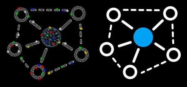 Flare Mesh 2D Molecule Links Icône avec des taches de fusée éclairante — Image vectorielle